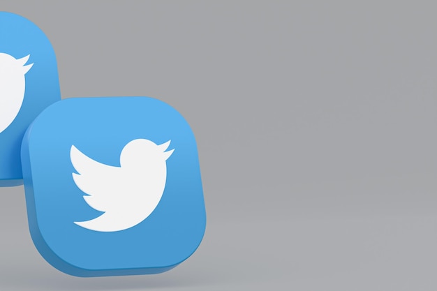 Renderização 3D do logotipo do aplicativo Twitter em fundo cinza