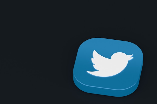 Renderização 3d do logotipo do aplicativo twitter em fundo preto