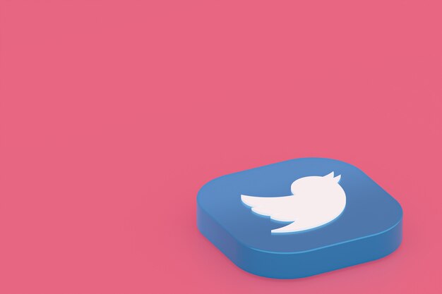 Renderização 3D do logotipo do aplicativo Twitter em fundo rosa