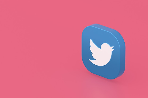 Renderização 3D do logotipo do aplicativo Twitter em fundo rosa