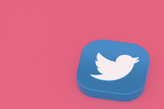 Renderização 3d do logotipo do aplicativo twitter em fundo rosa