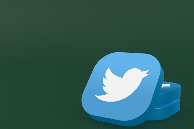 Renderização 3D do logotipo do aplicativo Twitter sobre fundo verde