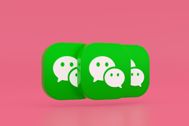 Renderização 3d do logotipo do aplicativo Wechat em fundo rosa
