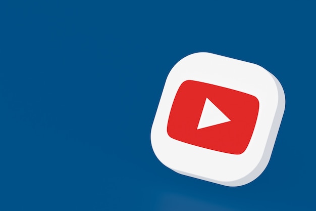 Renderização 3d do logotipo do aplicativo youtube em fundo azul