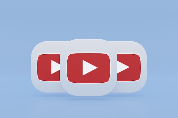 Renderização 3d do logotipo do aplicativo Youtube em fundo azul