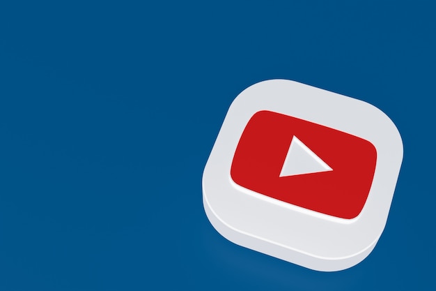 Renderização 3d do logotipo do aplicativo youtube em fundo azul