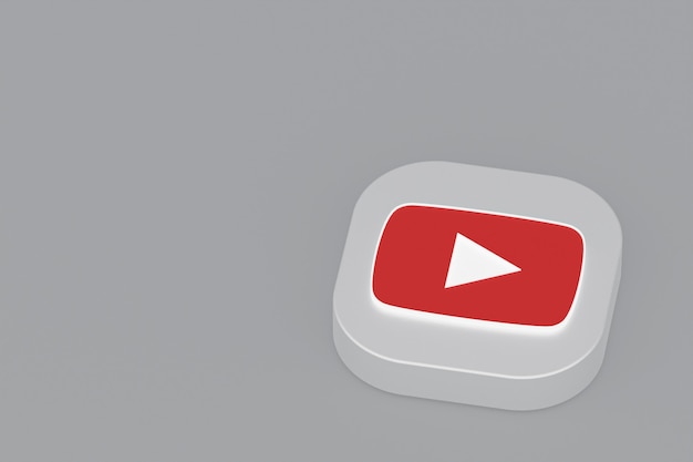 Foto renderização 3d do logotipo do aplicativo youtube em fundo cinza