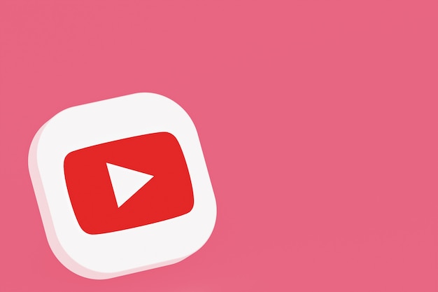 Renderização 3d do logotipo do aplicativo youtube em fundo rosa