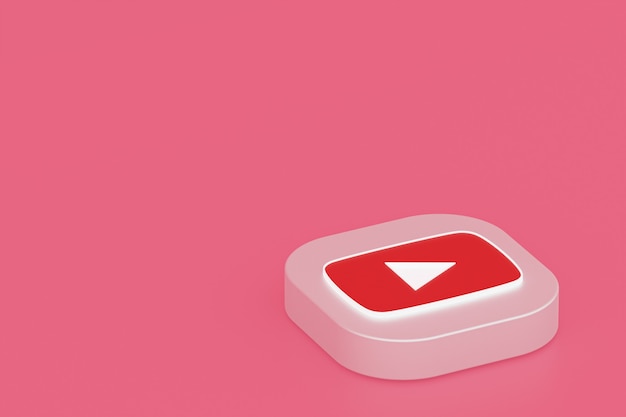 Foto renderização 3d do logotipo do aplicativo youtube em fundo rosa