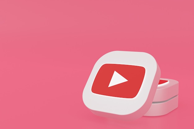 Renderização 3D do logotipo do aplicativo Youtube em fundo rosa