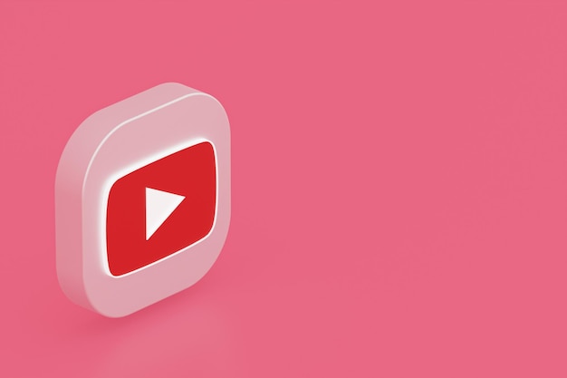 Renderização 3D do logotipo do aplicativo Youtube em fundo rosa