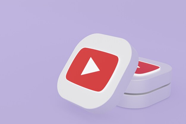 Renderização 3D do logotipo do aplicativo Youtube em fundo roxo