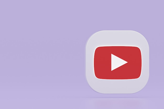Renderização 3D do logotipo do aplicativo Youtube em fundo roxo