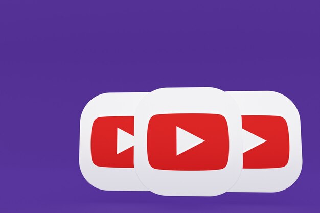 Renderização 3D do logotipo do aplicativo Youtube em fundo roxo