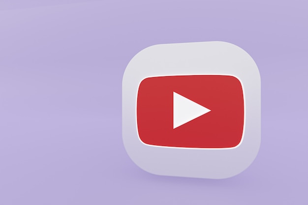 Renderização 3d do logotipo do aplicativo youtube em fundo roxo