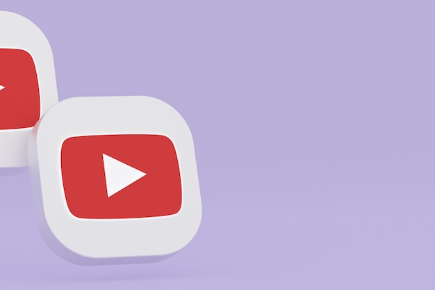 Renderização 3d do logotipo do aplicativo youtube em fundo roxo