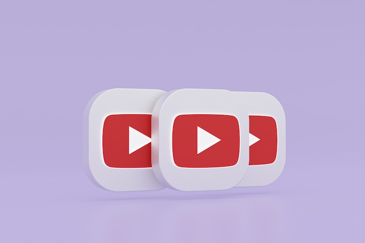 Foto renderização 3d do logotipo do aplicativo youtube em fundo roxo