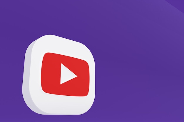 Renderização 3d do logotipo do aplicativo Youtube em fundo roxo