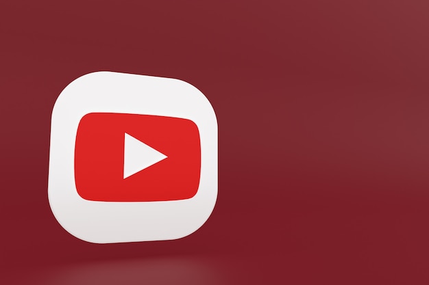 Renderização 3D do logotipo do aplicativo Youtube em fundo vermelho