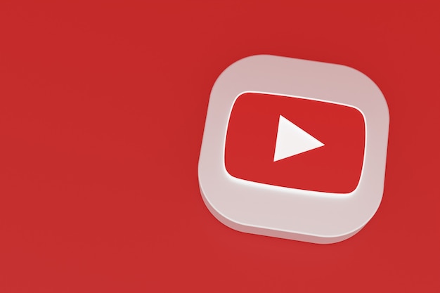 Renderização 3D do logotipo do aplicativo Youtube em fundo vermelho