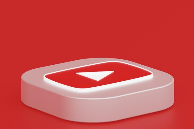 Renderização 3d do logotipo do aplicativo Youtube em fundo vermelho