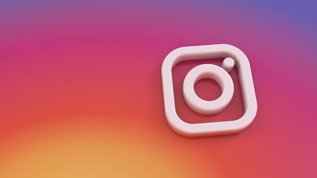Renderização 3D do logotipo minimalista do Instagram sobre um fundo gradiente colorido