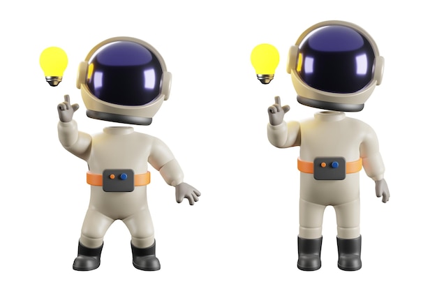 Renderização 3d do personagem astronauta fazendo uma pose de ideia