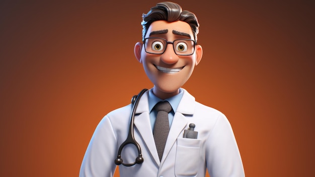 Renderização 3D do personagem de desenho animado médico fofo