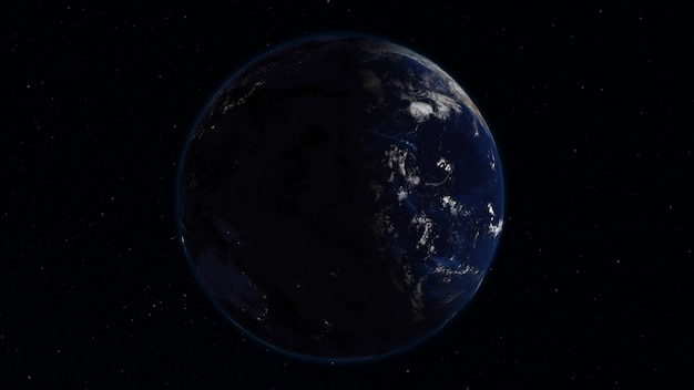 Renderização 3D do planeta Terra vista do espaço contra o fundo do céu estrelado