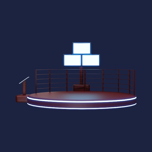 Foto renderização 3d do ringue de boxe com display sobre fundo azul