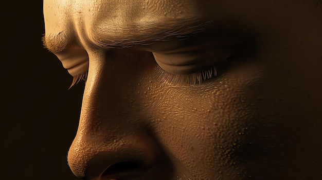 Foto renderização 3d do rosto de um homem o homem tem os olhos fechados e a cabeça inclinada para baixo