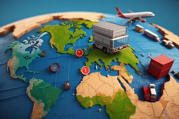 Renderização 3D do símbolo de serviço de localização em todo o mundo isolar no conceito de fundo do negócio de transporte mundial 3D renderização ilustração estilo de desenho animado