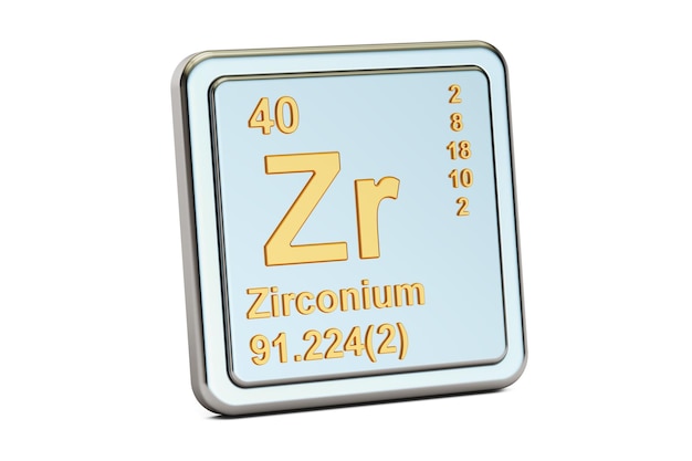Foto renderização 3d do sinal do elemento químico zircônio zr