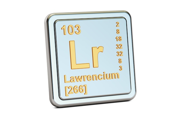 Renderização 3D do sinal químico do elemento Lawrencium Lr