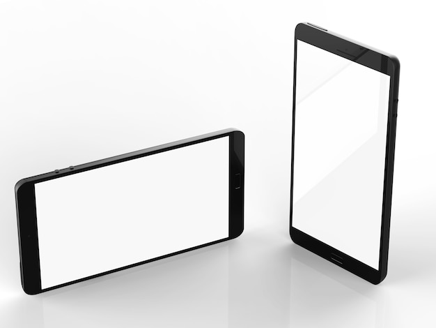 Renderização 3D do telefone celular com tela em branco sobre fundo branco