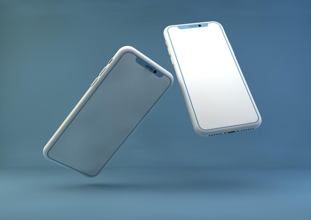Foto renderização 3d do telefone mockup no fundo azul