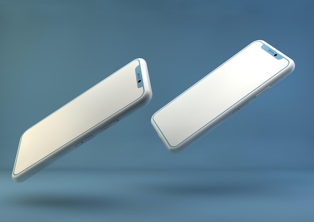 Foto renderização 3d do telefone mockup no fundo azul