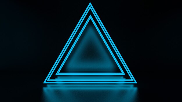 Foto renderização 3d do triângulo abstrato em luz neon