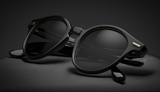 Renderização 3D em preto clássico de óculos de sol pretos atemporais IA generativa