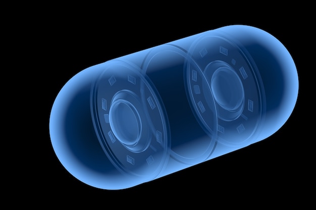 Renderização 3D endoscopia de cápsula de raio-x isolada em preto