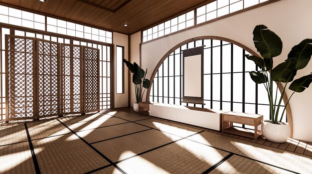 Renderização 3d espaçosa em estilo japonês