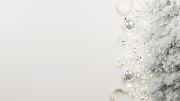 renderização 3d feliz natal branco de luxo com fundo de árvore e caixa de presente