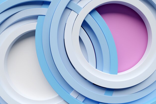 Foto renderização 3d fractal redondo azul e branco abstrato, portal. espiral redonda monocromática.