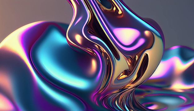 Foto renderização 3d, fundo abstrato, folha holográfica iridescente, textura metálica, ondulado ultravioleta