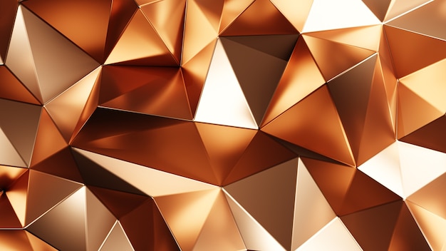 Renderização 3D. Fundo abstrato triangular dourado.