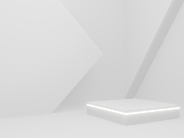 Renderização 3D Fundo científico com luzes de néon brancas Pódio branco