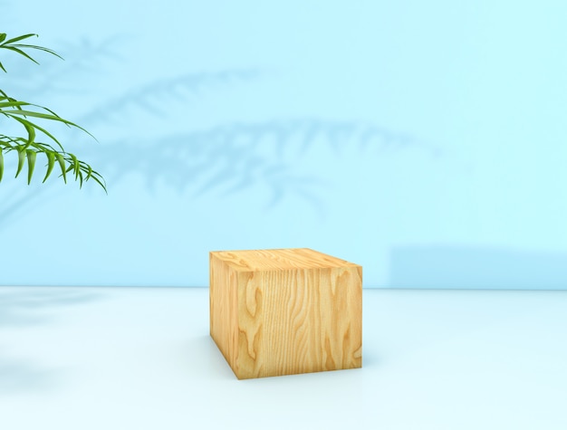 Renderização 3D. Fundo de beleza natural para exposição de produtos cosméticos. fundo de moda beleza. Exibição de caixa de madeira cubo.