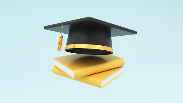 Renderização 3D Fundo de graduação com espaço de cópia e um conjunto de lápis de livro de diploma