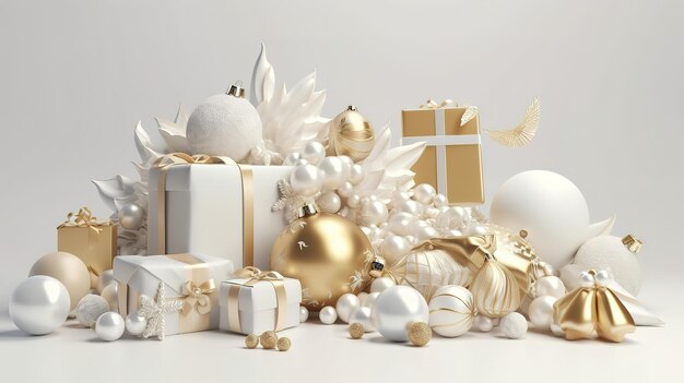 renderização 3D fundo de Natal branco e dourado Generative Ai