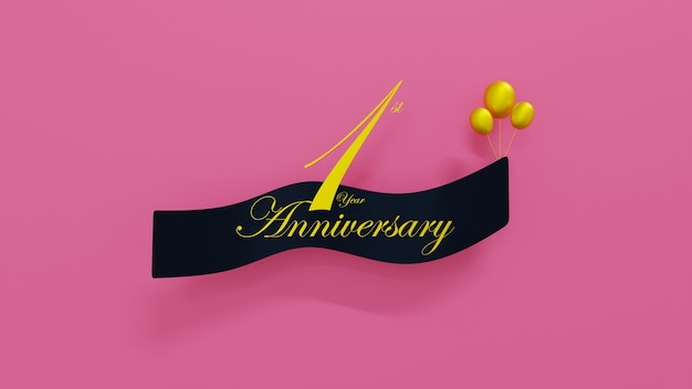 Foto renderização 3d fundo do cartão de aniversário de primeiro ano com texto da fonte e balões de ouro macio. ilustração 3d render